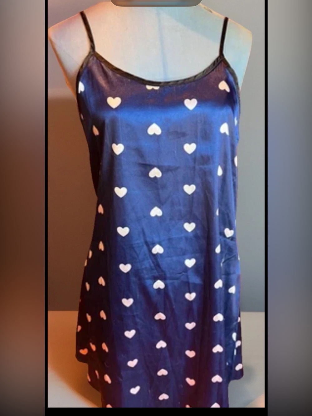 NWOT Black Satin Heart Nightgown Chemise Size Medium Large Intimates Black Slip